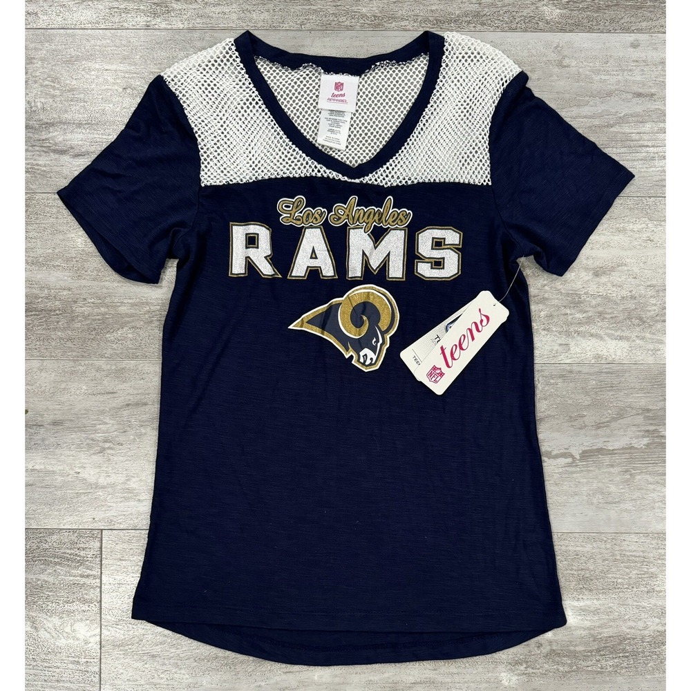 NFL Teens Apparel Los Angeles Rams Girls V Neck Short Sleeve Shirt Size Large